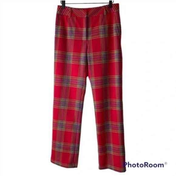 J. McLaughlin Red Plaid Tartan Hattie Jacquard Pants Women's Size 10 New without - Picture 2 of 11